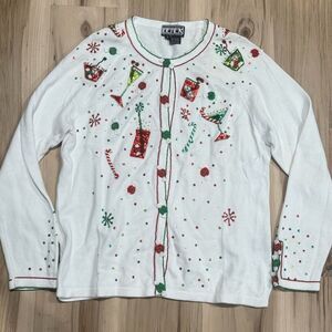 Berek by Takako Sakon Vintage Bedazzled Christmas Cardigan Women’s Large